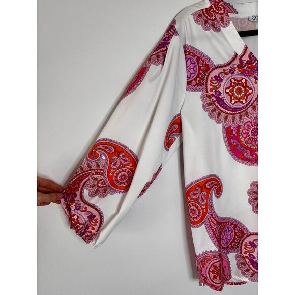 Collection by Cezele Paisley Hot Pink Orange Flowy Top Button Down Small Size S - Picture 10 of 16